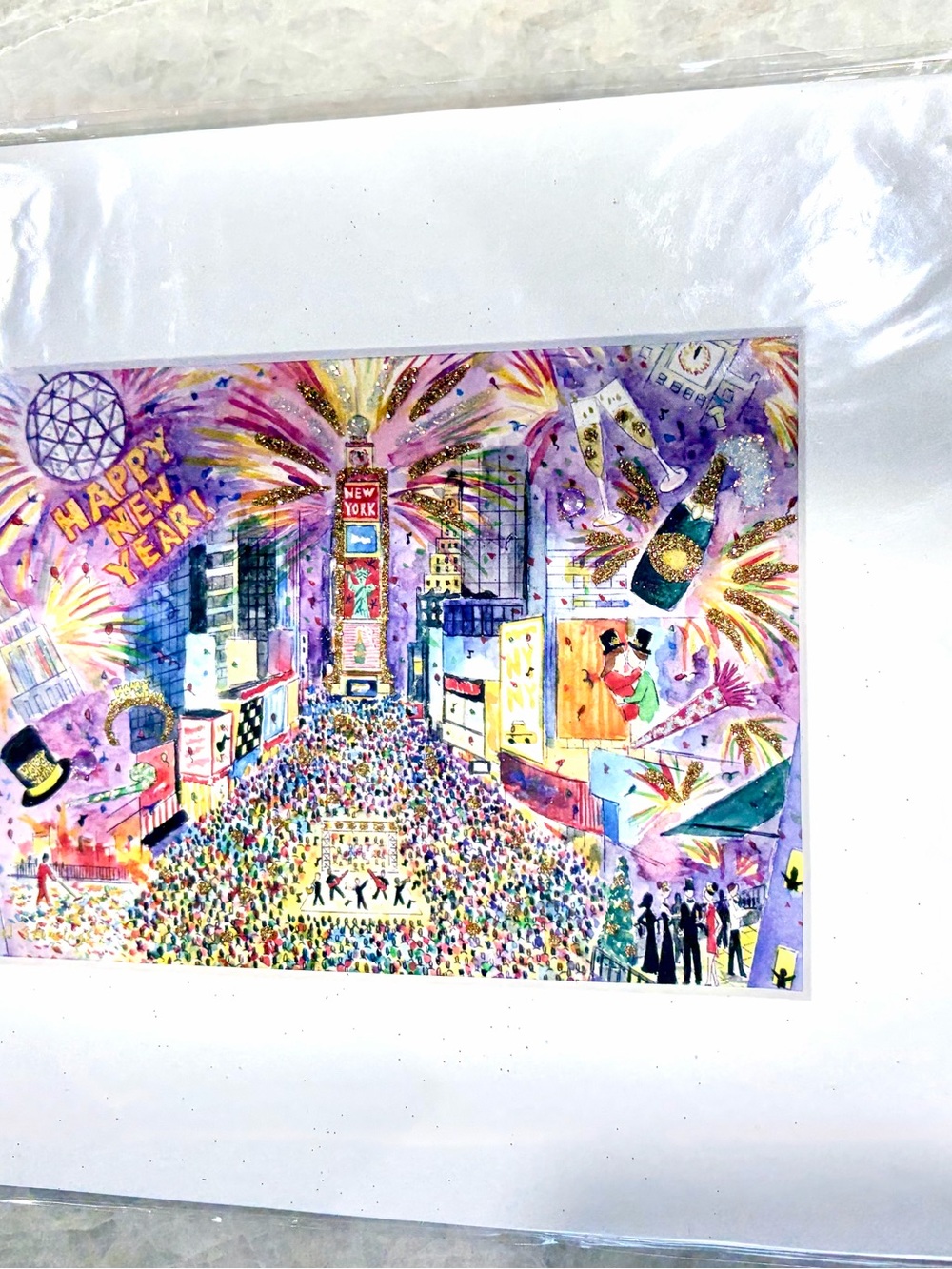 Michael Storrings New Year hand embellished and glittered print
